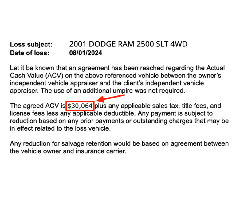 Appraisal Clause Award 2001 Dodge Ram 2500